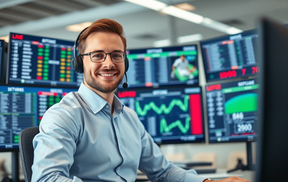 Kundeservicemedarbeider hos en bookmaker som overvåker odds og chatter med spillere