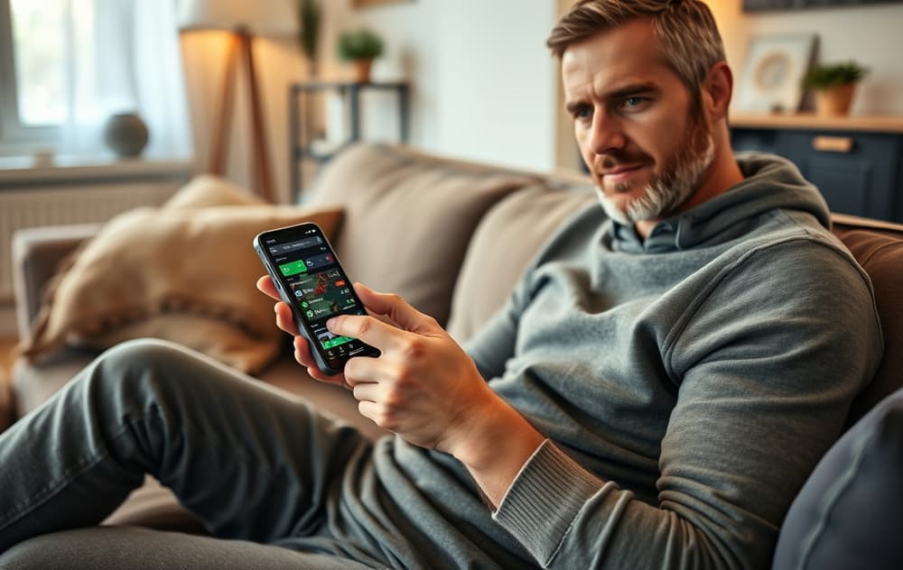 Person som tipper på mobil med en sportsbook-app