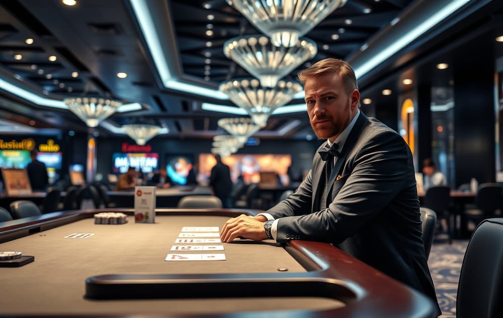 Highroller casino miljø med storspiller ved bord