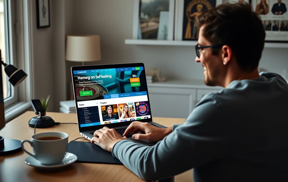 Person som spiller på norsk nettcasino med live dealer på laptop.