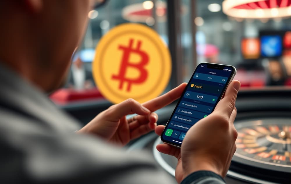 Person som tar ut penger fra et nettcasino på mobilen med digital lommebok