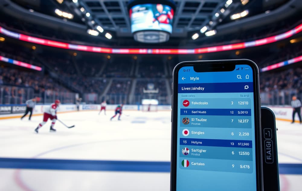 Ishockeykamp med bettingodds på mobilskjerm