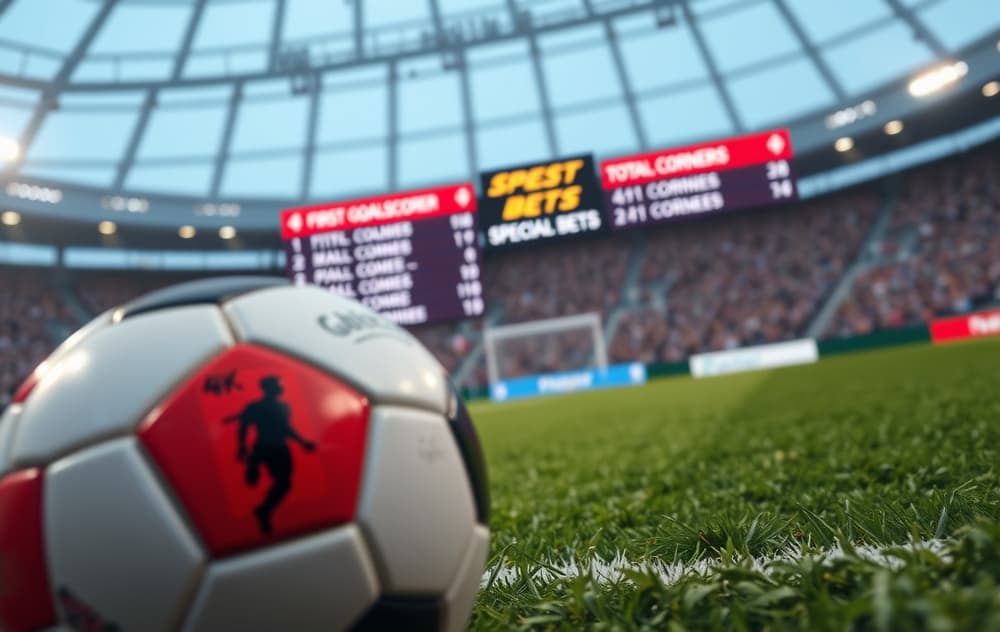 Fotballkamp med odds for spesialer på en skjerm i bakgrunnen